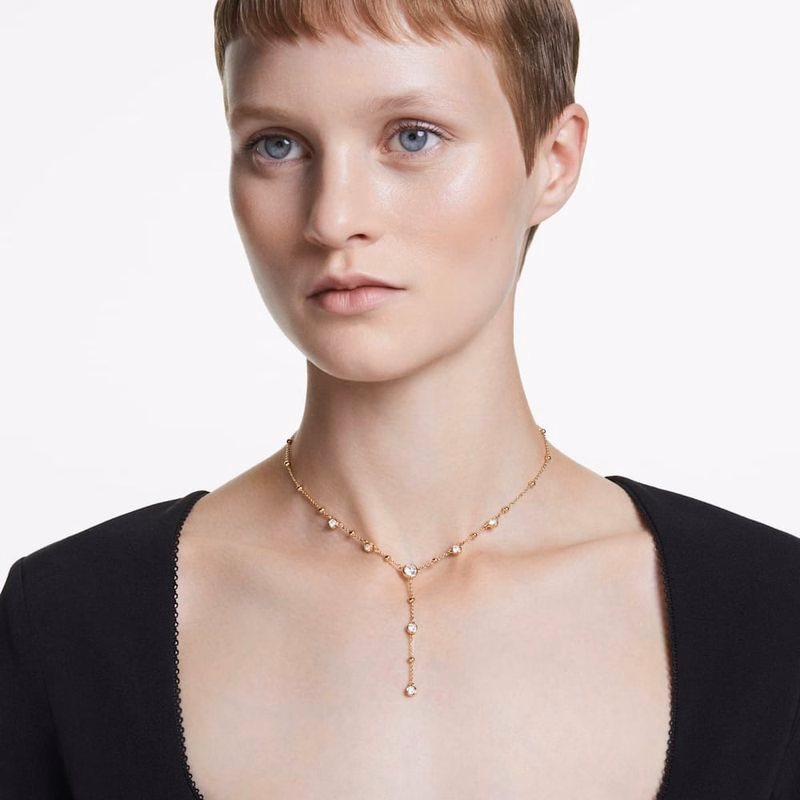 Imber Y-Halskette, runder Schliff, verteiltes Design, weiß, goldfarben plattiert