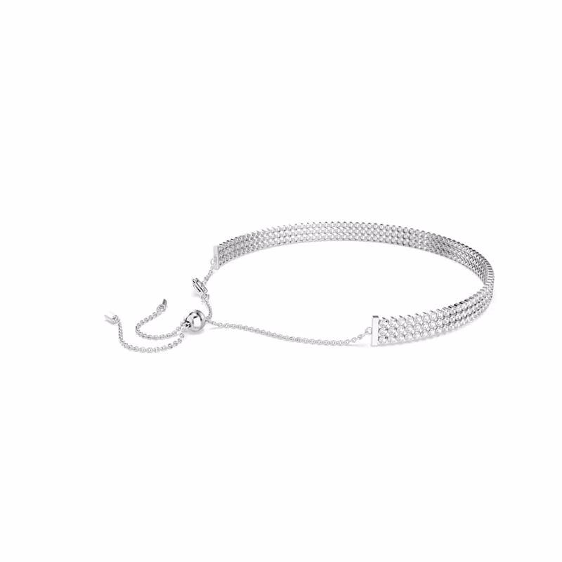 Matrix Tennis Choker, runder Schliff, weiß, rhodiniert