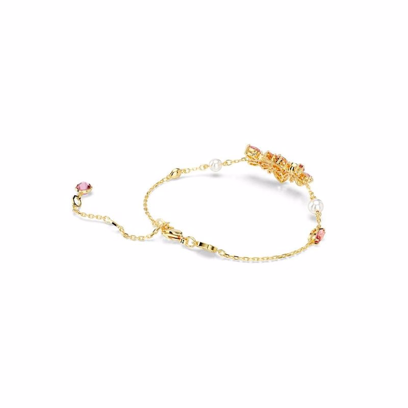 Edelsteinarmband, verschiedene Größen, Blume, Rose, goldfarbener Überzug