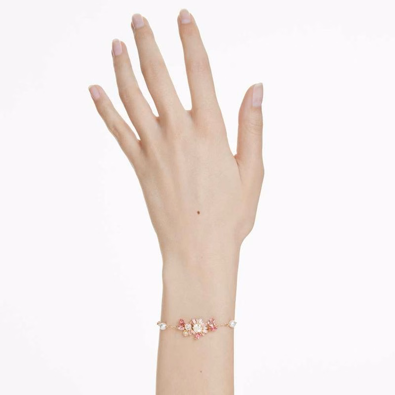 Edelsteinarmband, verschiedene Größen, Blume, Rose, goldfarbener Überzug
