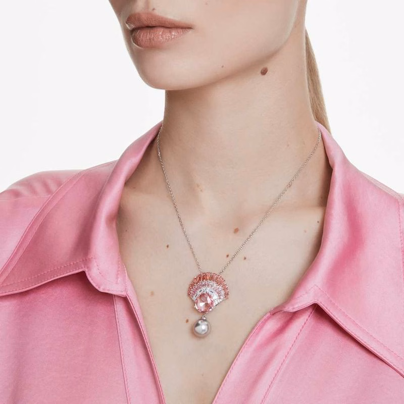 Idyllia-Anhänger, verschiedene Größen, Kristallperle, Muschel, Rosa, rhodiniert