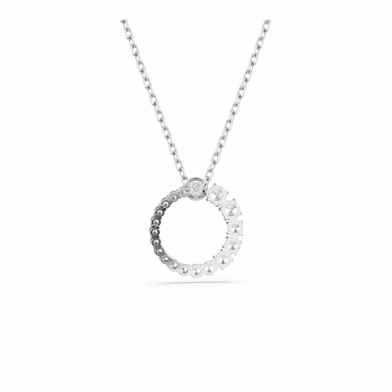 Matrix-Anhänger, Kristallperle, Rundschliff, Weiß, Rhodium-Beschichtung