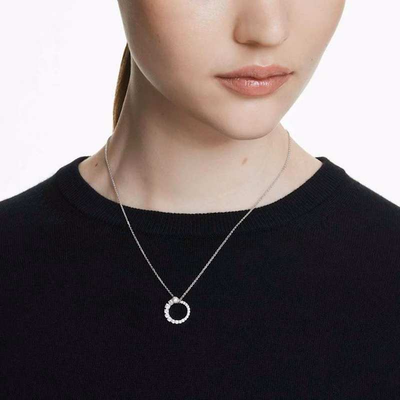 Matrix-Anhänger, Kristallperle, Rundschliff, Weiß, Rhodium-Beschichtung