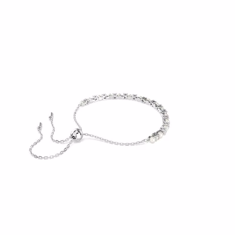 Matrix-Armband, Kristallperle, Rundschliff, Weiß, Rhodium-Beschichtung
