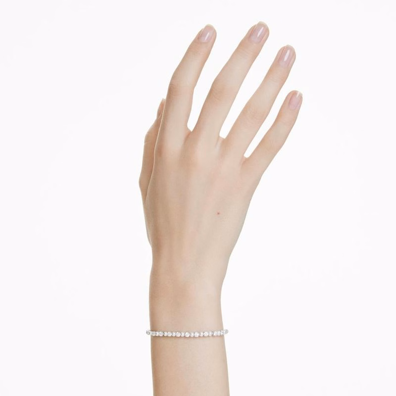 Matrix-Armband, Kristallperle, Rundschliff, Weiß, Rhodium-Beschichtung