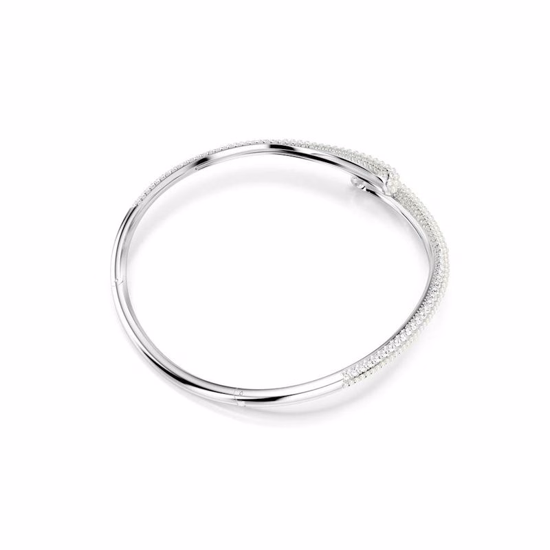 Sublima-Halskette, Kristallperle, Rundschliff, Weiß, Rhodium-plattiert
