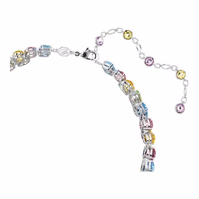 Edelstein-Choker, verschiedene Größen, mehrfarbig, rhodiniert