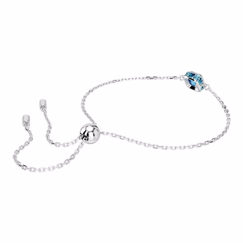 Geburtssteinarmband, quadratisch geschliffen, Dezember, blau, rhodiniert