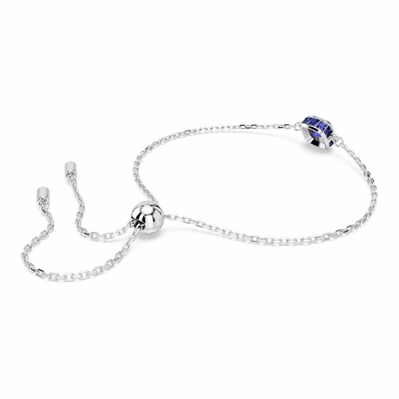Geburtssteinarmband, quadratisch geschliffen, September, blau, rhodiniert