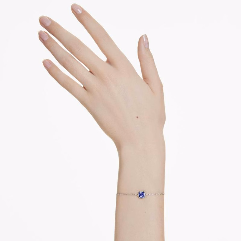 Geburtssteinarmband, quadratisch geschliffen, September, blau, rhodiniert