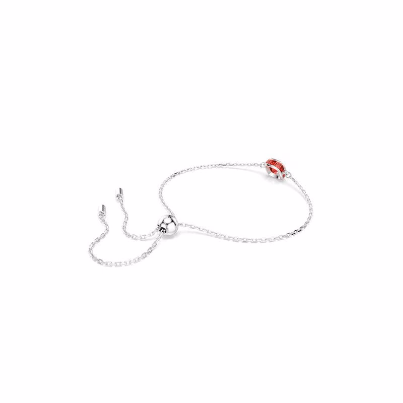 Geburtssteinarmband, quadratisch geschliffen, Juli, rot, rhodiniert