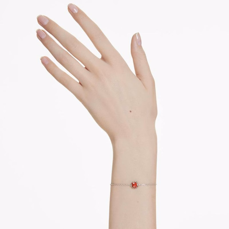 Geburtssteinarmband, quadratisch geschliffen, Juli, rot, rhodiniert