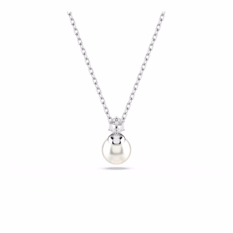 Matrix-Anhänger, Kristallperle, Rundschliff, Weiß, Rhodium-Beschichtung
