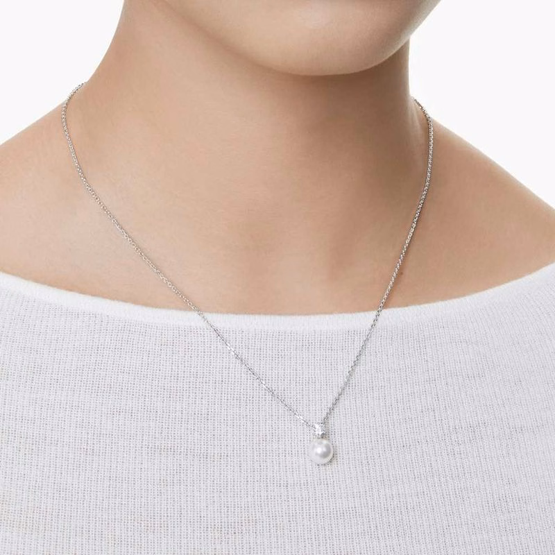 Matrix-Anhänger, Kristallperle, Rundschliff, Weiß, Rhodium-Beschichtung