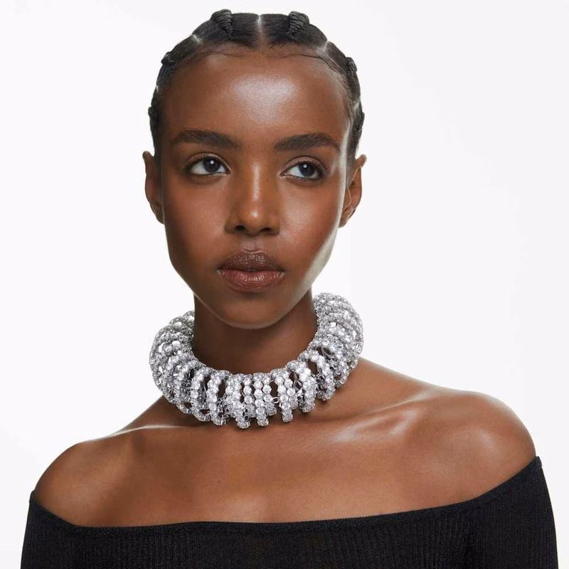Constella Choker, runder Schliff, weiß, rhodiniert