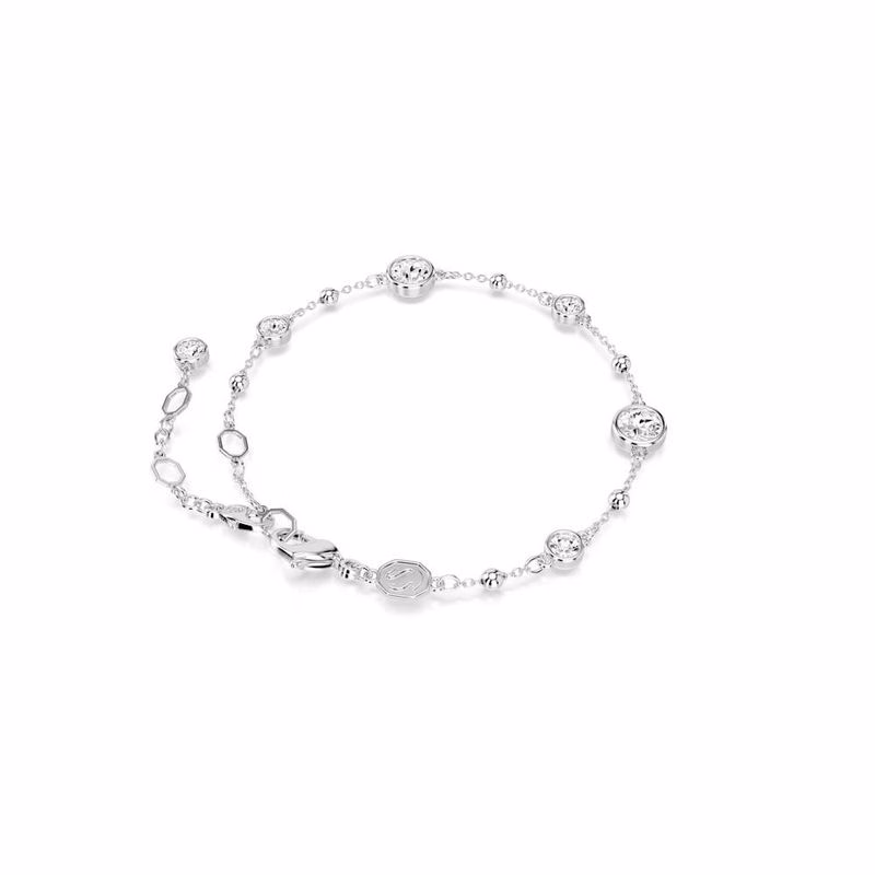Bernsteinarmband, runder Schliff, weiß, rhodiniert