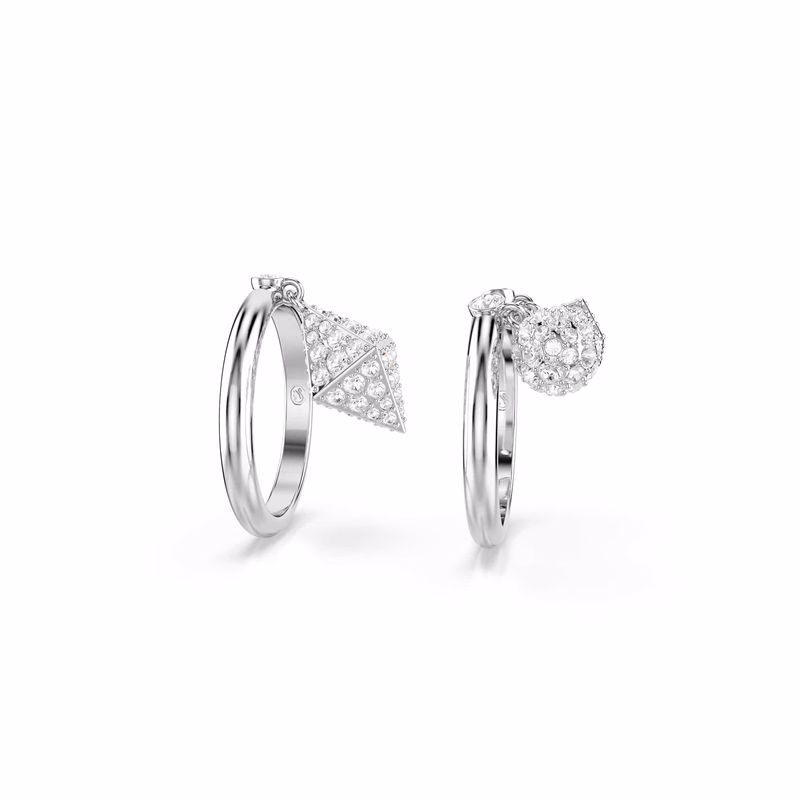 Dextera Ring, Set (2), Kugel und Würfel, Weiß, rhodiniert