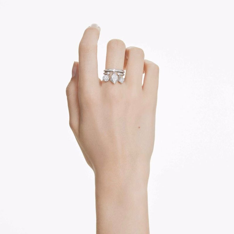 Dextera Ring, Set (2), Kugel und Würfel, Weiß, rhodiniert