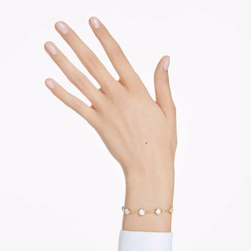 Imber Tennisarmband, gemischte runde Schliffe, Weiß, goldfarben plattiert