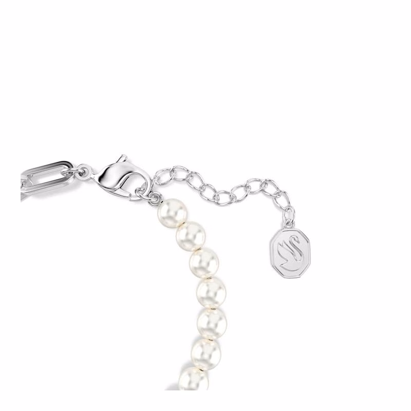 Schwanenarmband, Kristallperle, Schwan, Schwarz, Rhodiumplattiert