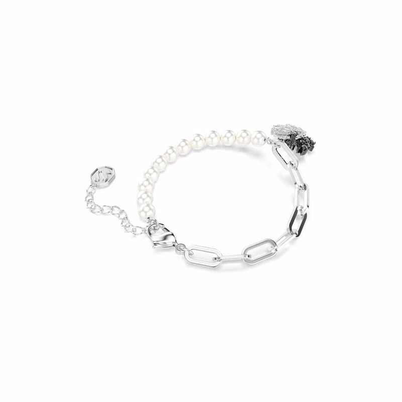 Schwanenarmband, Kristallperle, Schwan, Schwarz, Rhodiumplattiert