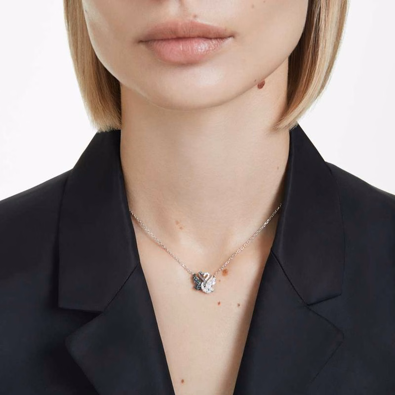 Schwanenanhänger, Schwarz, Rhodium-plattiert
