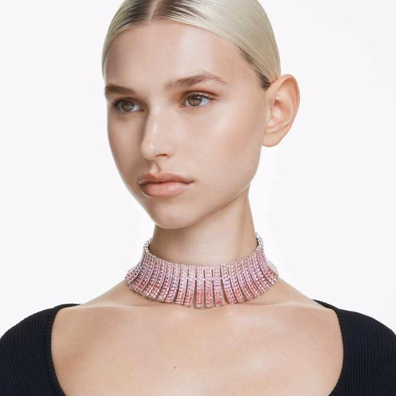 Matrix Choker, Baguette-Schliff, Rosa, Rhodium-plattiert