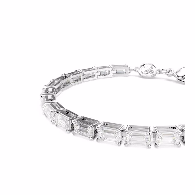 Matrix Tennisarmband, Baguetteschliff, Weiß, Rhodium-plattiert