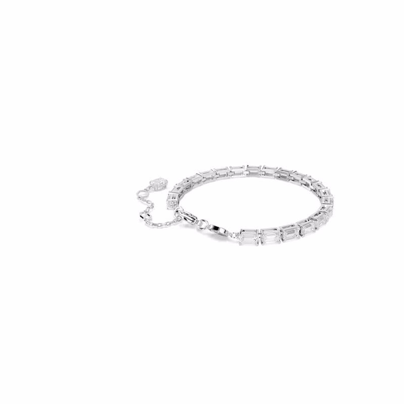 Matrix Tennisarmband, Baguetteschliff, Weiß, Rhodium-plattiert