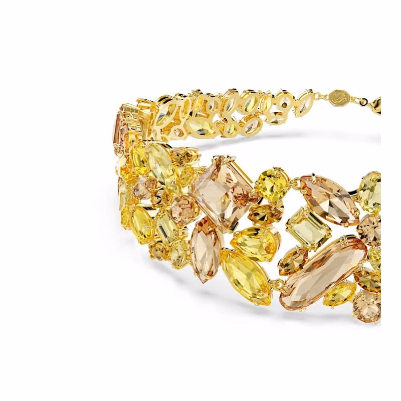Edelstein-Choker, verschiedene Größen, Gelb, goldfarben plattiert