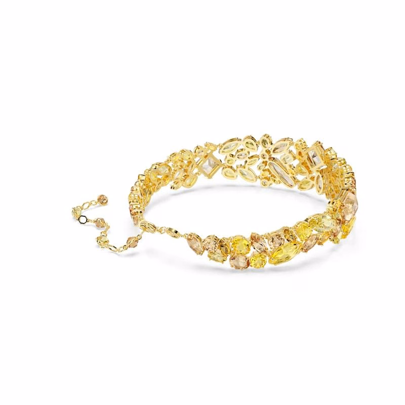 Edelstein-Choker, verschiedene Größen, Gelb, goldfarben plattiert