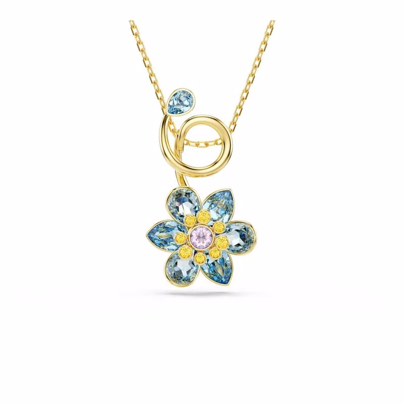 Idyllia-Anhänger, verschiedene Größen, Blume, blau, goldfarben plattiert