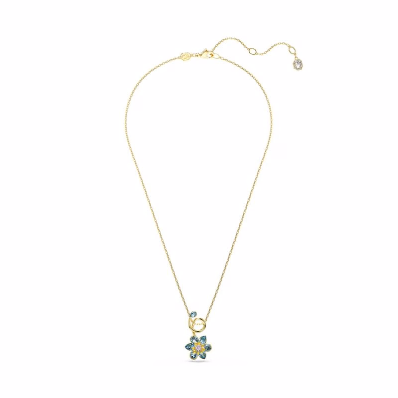 Idyllia-Anhänger, verschiedene Größen, Blume, blau, goldfarben plattiert