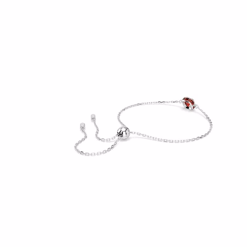 Geburtssteinarmband, quadratisch geschliffen, Januar, rot, rhodiniert