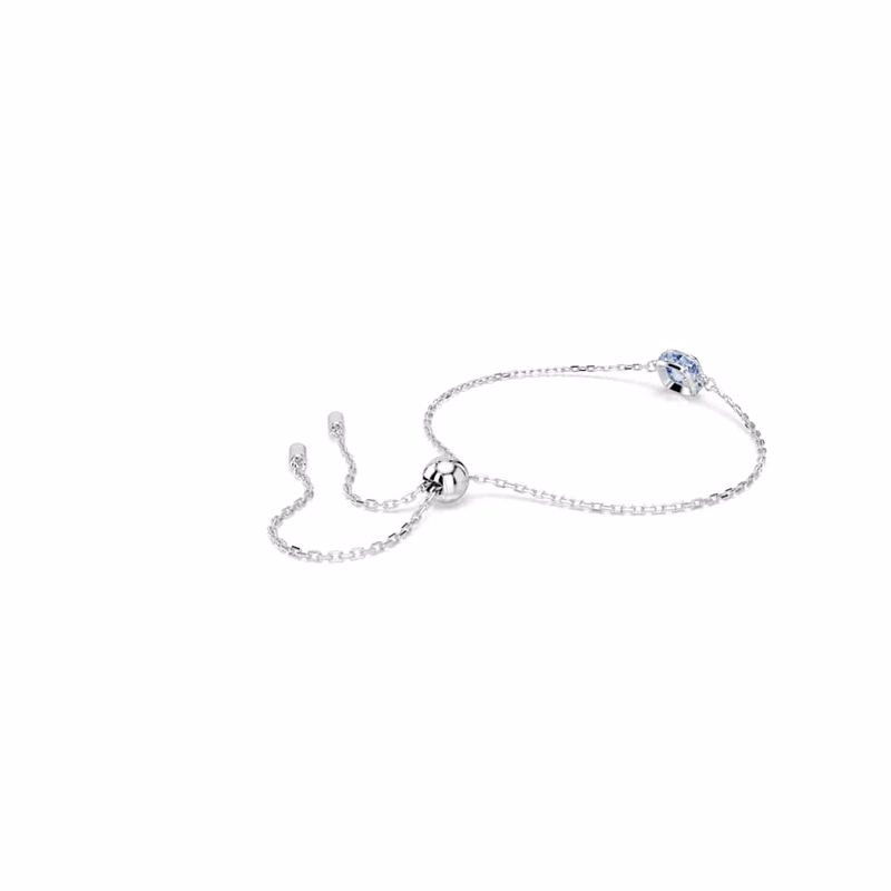 Geburtssteinarmband, quadratisch geschliffen, März, blau, rhodiniert