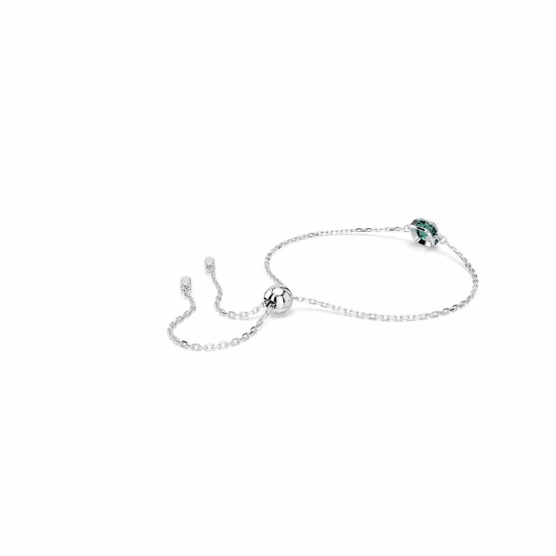 Geburtssteinarmband, quadratisch geschliffen, Mai, Grün, rhodiniert