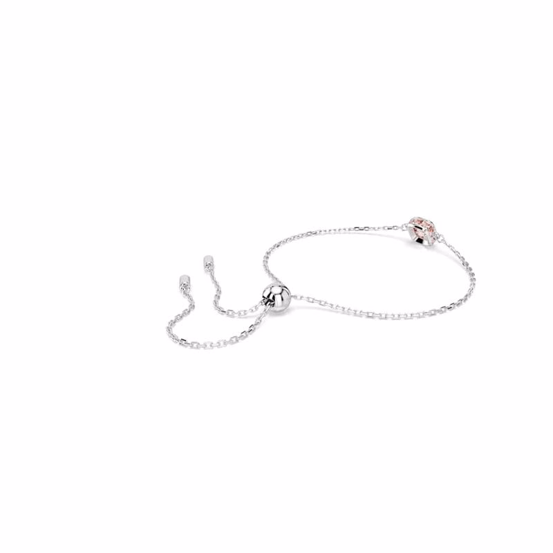 Geburtssteinarmband, quadratisch geschliffen, Juni, Rosa, rhodiniert