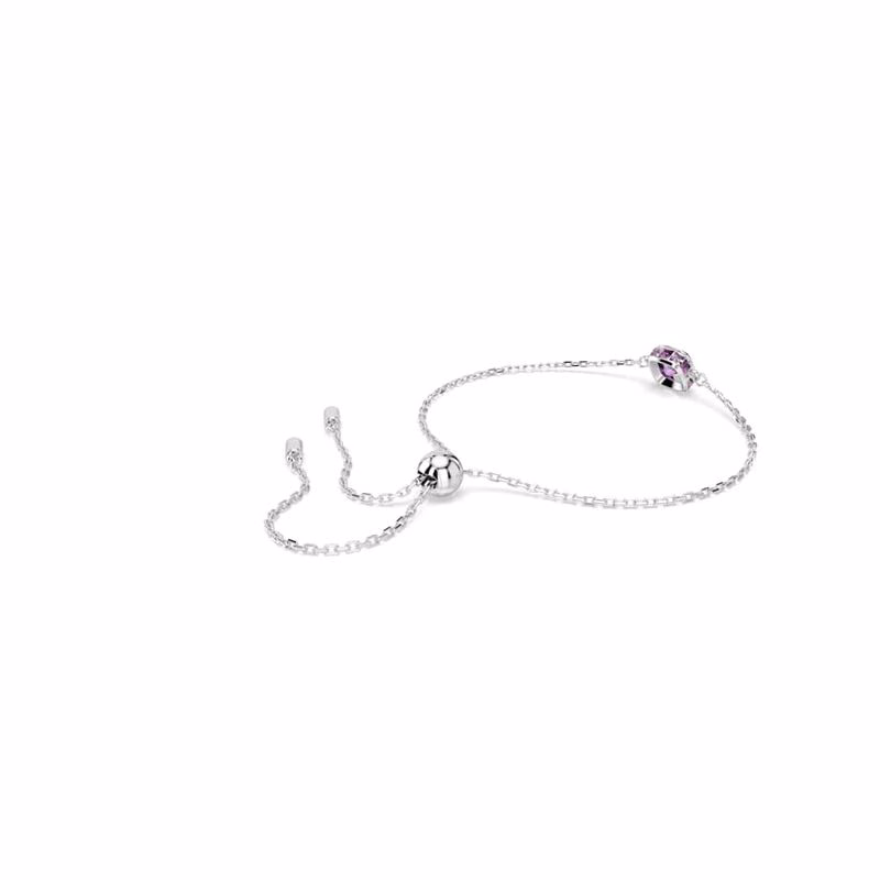 Geburtssteinarmband, quadratisch geschliffen, Februar, Lila, rhodiniert