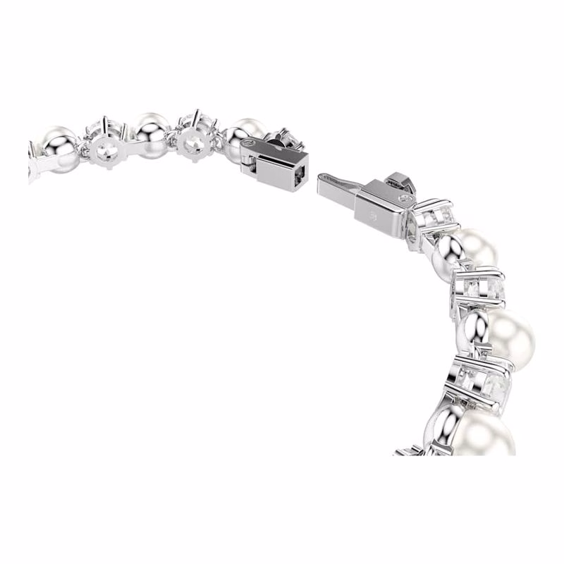 Matrix Tennisarmband, Kristallperle, Rundschliff, Weiß, Rhodium-plattiert