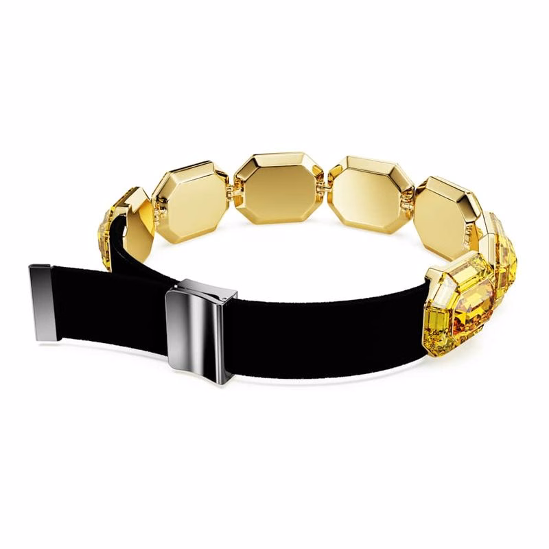 Leuchtendes Choker-Halsband, achteckige Form, gelb, goldfarben plattiert