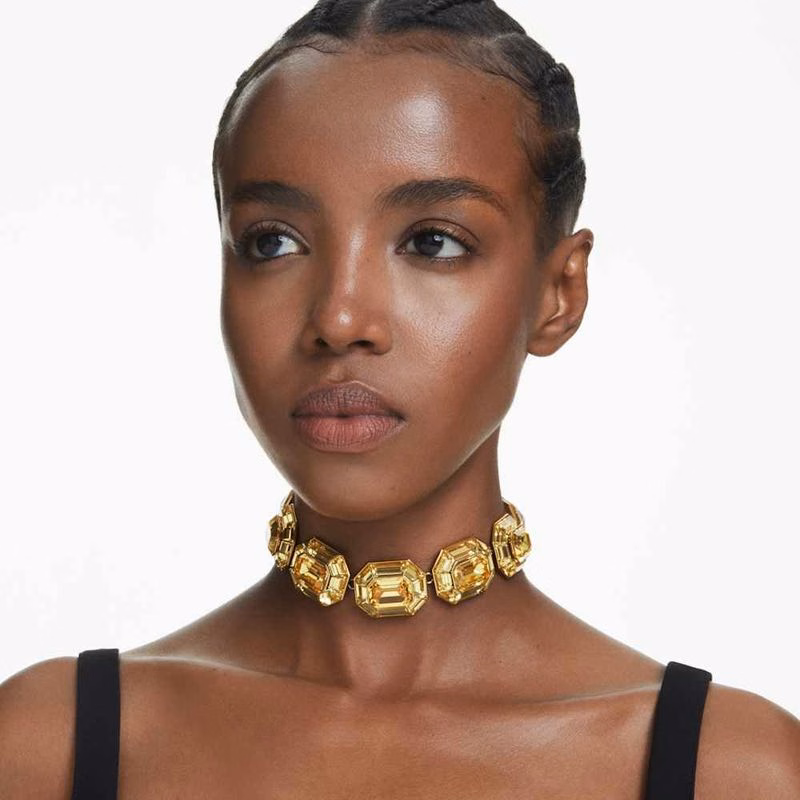 Leuchtendes Choker-Halsband, achteckige Form, gelb, goldfarben plattiert