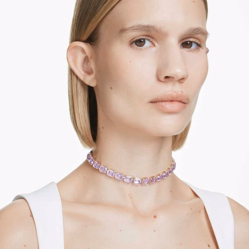 Millenia Tennis-Choker, achteckiger Schnitt, Lila, goldfarben plattiert
