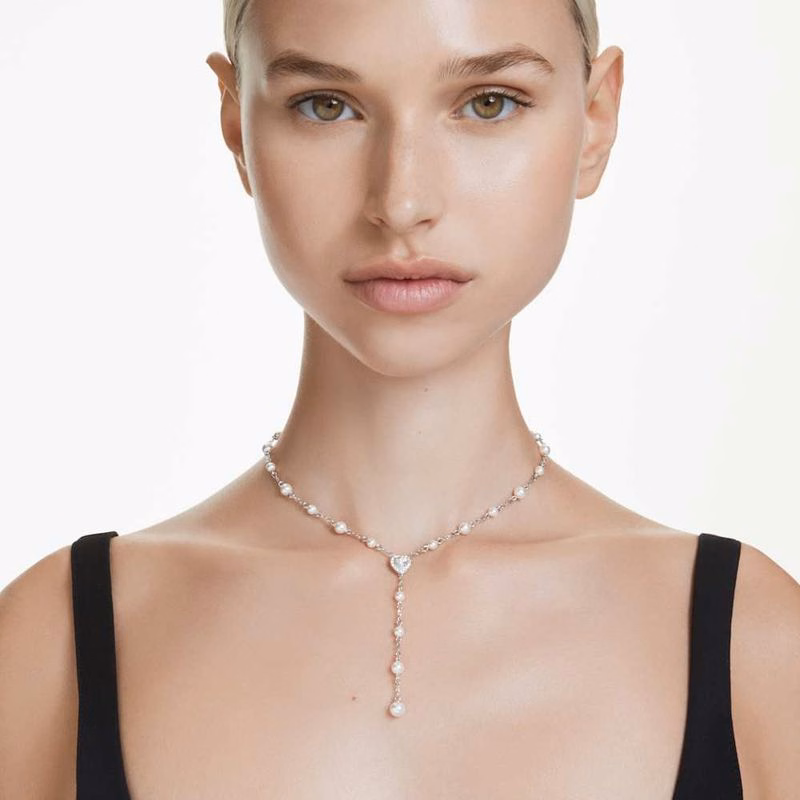 Ariana Grande x Swarovski Y-Halskette, verschiedene Größen, Herz, Weiß, rhodiniert