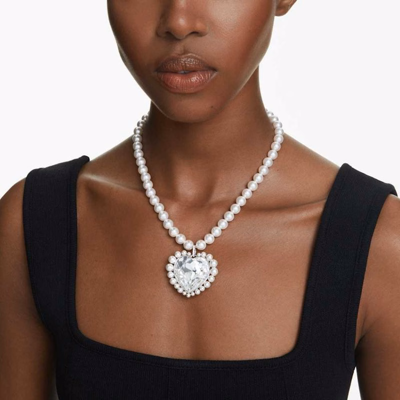 Ariana Grande x Swarovski Halskette, Kristallperle, Herzschliff, Herz, Weiß, rhodiniert