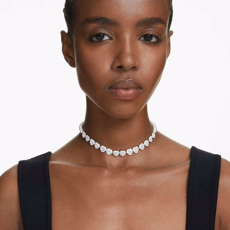 Ariana Grande x Swarovski Tennis-Choker, verschiedene Größen, Herz, Weiß, rhodiniert