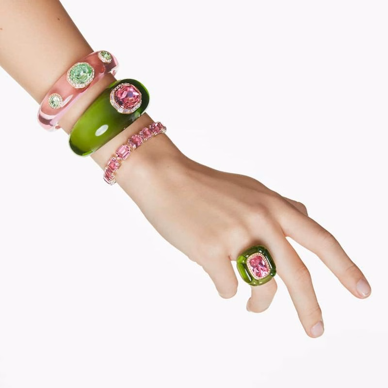 Dulcis Armband, achteckiger Schliff, Pavé-Fassung, Grün, goldfarben plattiert