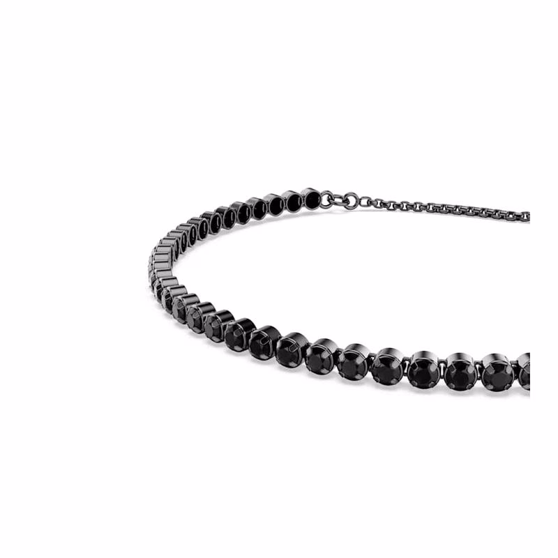 Matrix Tennisarmband, gemischte runde Schliffe, Schwarz, Ruthenium-plattiert