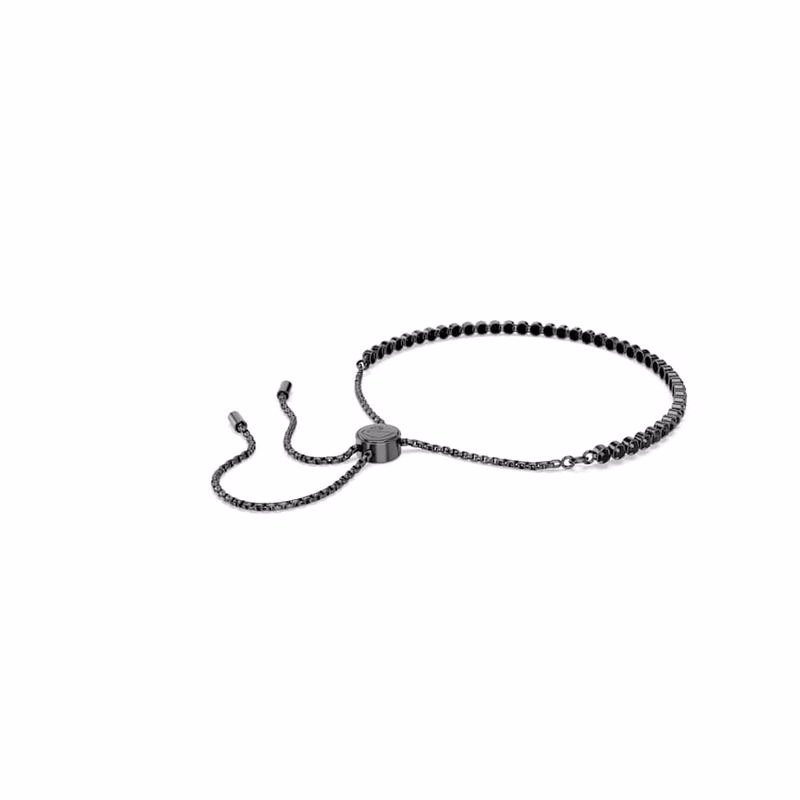 Matrix Tennisarmband, gemischte runde Schliffe, Schwarz, Ruthenium-plattiert