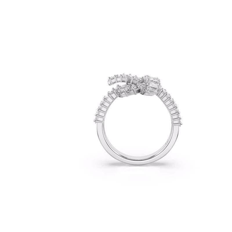 Matrixring, Baguetteschliff, Knoten, Weiß, rhodiniert