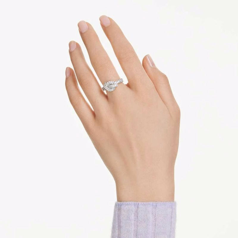 Matrixring, Baguetteschliff, Knoten, Weiß, rhodiniert